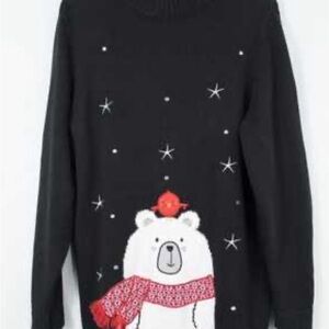 Christopher & Banks Black Sweater with Bear and Star Design